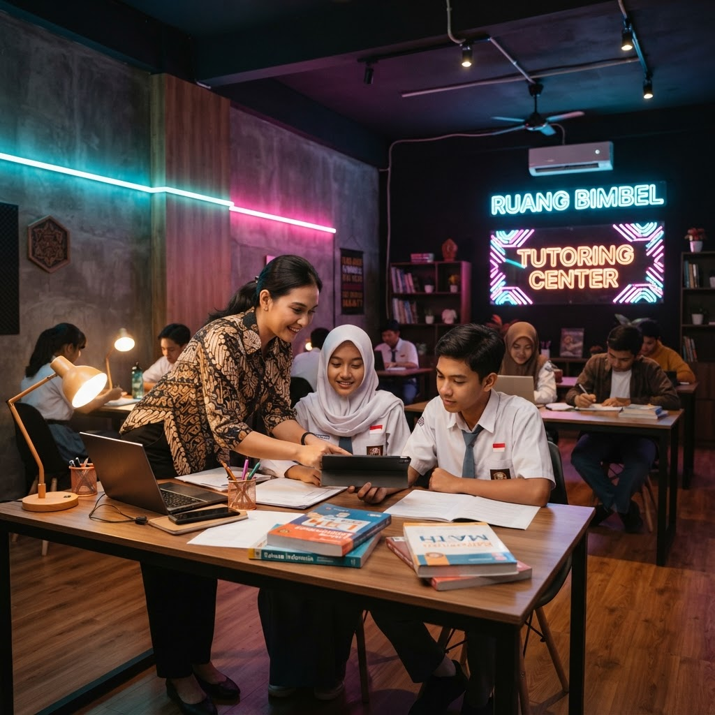 Suasana kelas di BimbelMempawah dengan pengajar membimbing siswa